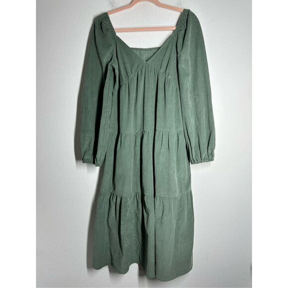 ASOS Design Tiered Cord Babydoll Dress Midi Smock Khaki Size 6 See Description - Picture 5 of 16